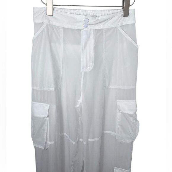 ALO Yoga Womens White Sheer Effusion Cargo Wide Leg Trouser - Picture 9 of 14